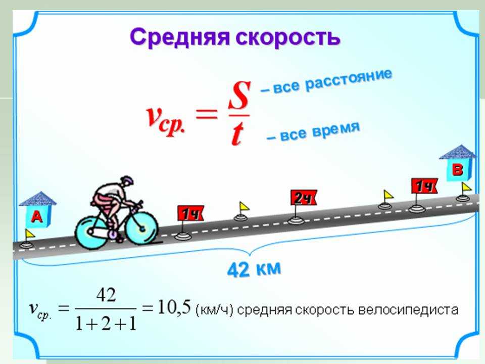 Рассчитать среднюю скорость автомобиля