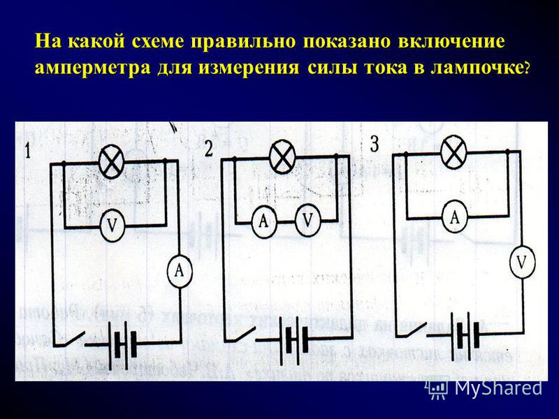 Определение по рисунку силу тока в какой из ламп показывает амперметр