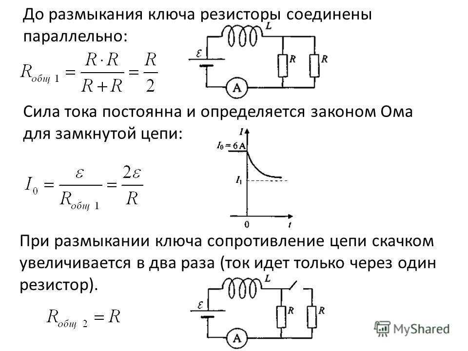 Сопротивление тока двух параллельно. Схема электрической цепи с резистором и катушкой. Замыкание и размыкание ключа резистор и катушка. При размыкании ключа сопротивление. При размыкании ключа сила тока.