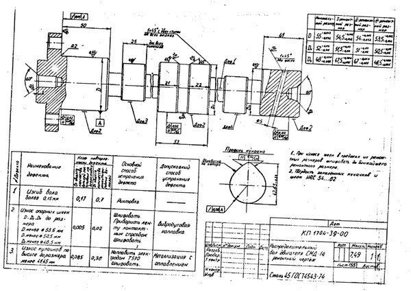 Карта дефектовки. Коленвал двигателя СМД-14 чертеж. Распредвал СМД 22. Смд31 уплотнение коленвала чертеж.