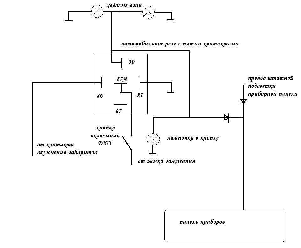 Схема подключения габаритных огней через реле