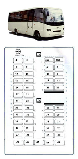 Расположение мест в автобусе 45 мест дальнего следования схема