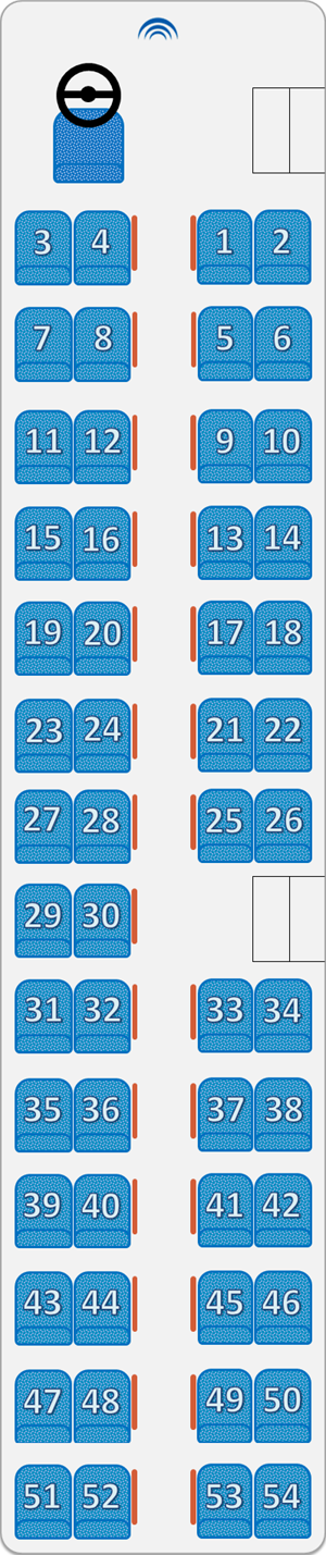 Схема расположения мест в автобусе на 45 мест дальнего следования