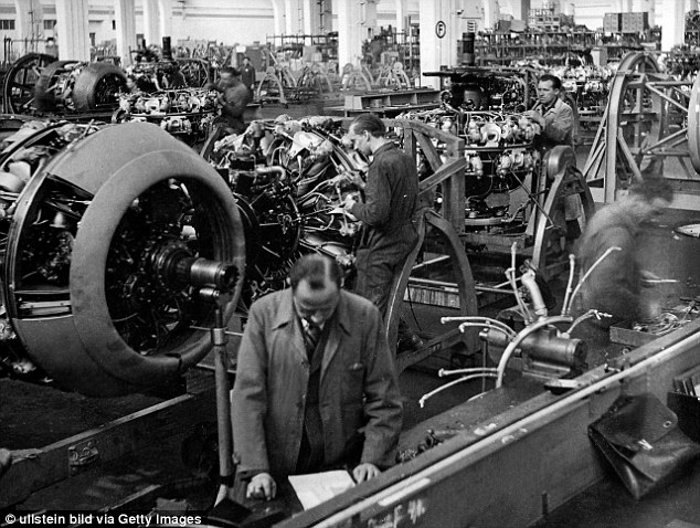 The company used forced labourers, convicts and prisoners from concentration camps to assist with manufacturing its aero engines. Pictured is one of its manufacturing plants