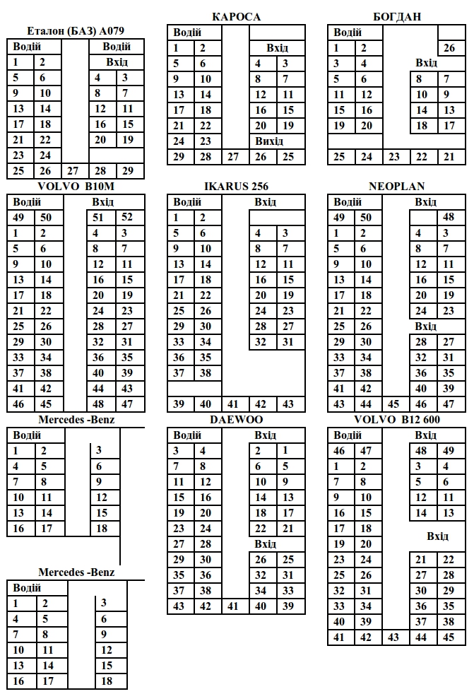 Схема мест в автобусе дальнего следования 49