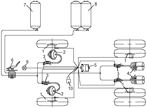 Схема пневмосистемы полуприцепа. Тормозная система полуприцепа НЕФАЗ. Тормозная система прицепа КАМАЗ НЕФАЗ. Схема воздушной системы полуприцепа КАМАЗ 43118. Схема пневмосистемы прицепа КАМАЗ.