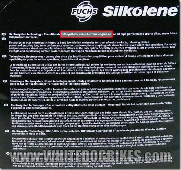 Silkolene full synthetic oil - back